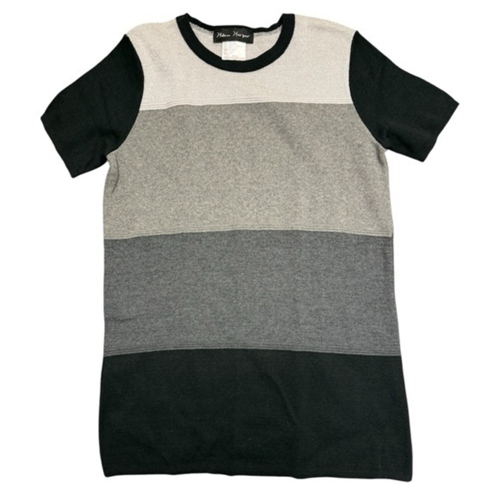 Vintage Helen Harper Monochrome Black Grey Knit Short Sleeve Tunic Sweater Sz M